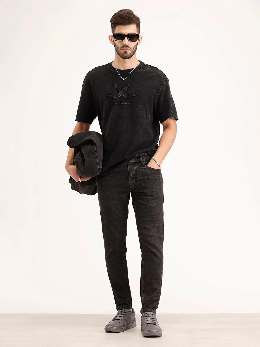 Washed Skinny Crop Denim Jeans | Grey - Image 2