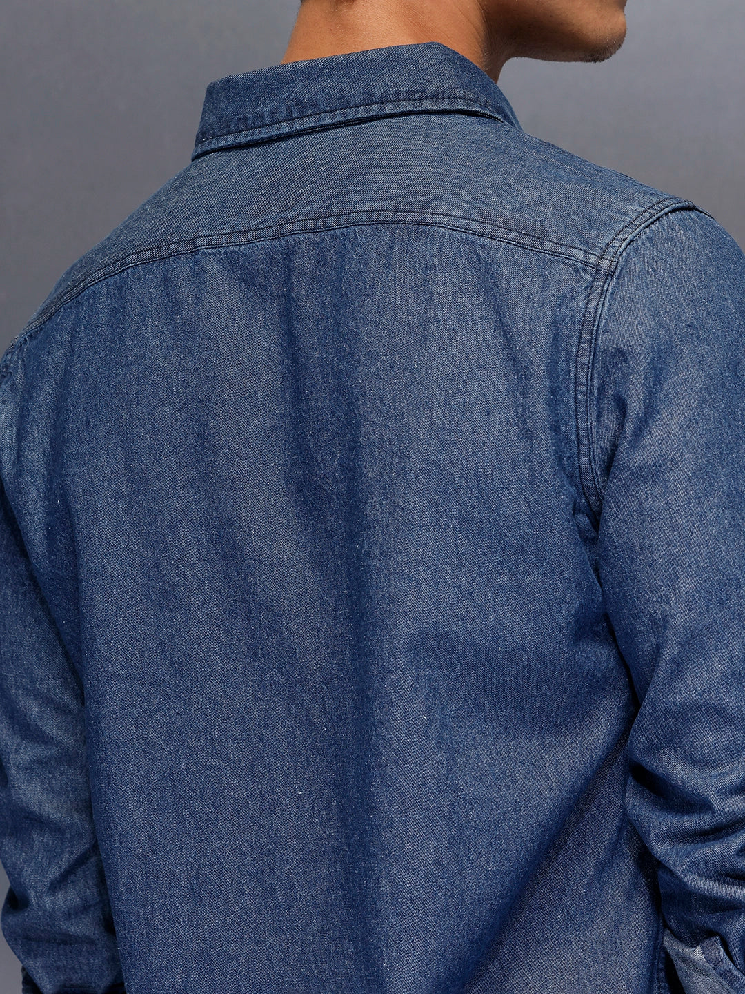 Washed slim fit denim shirt | Blue - Image 5