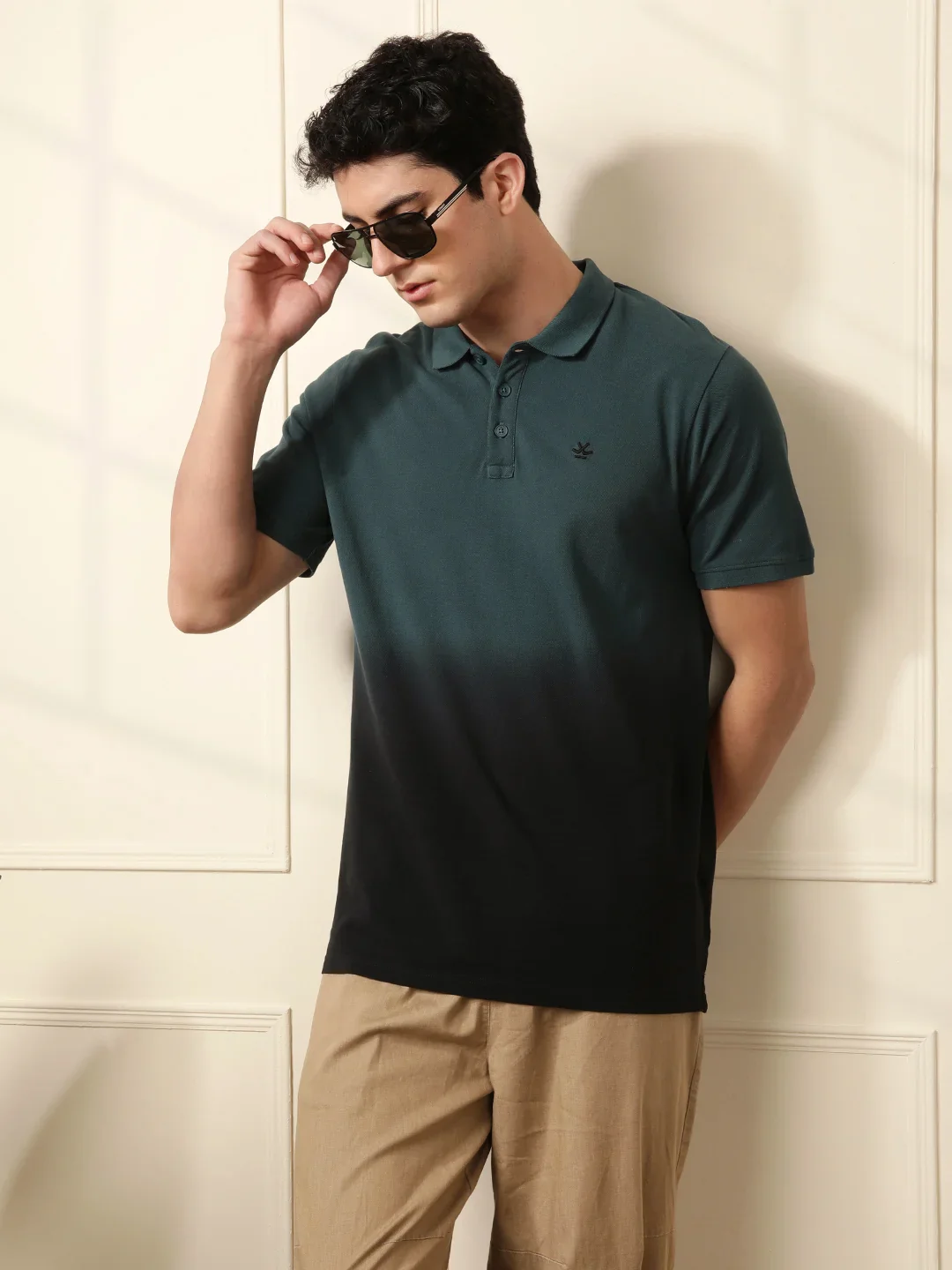 Washed Slim Fit Polo T-Shirt in Teal - Image 2