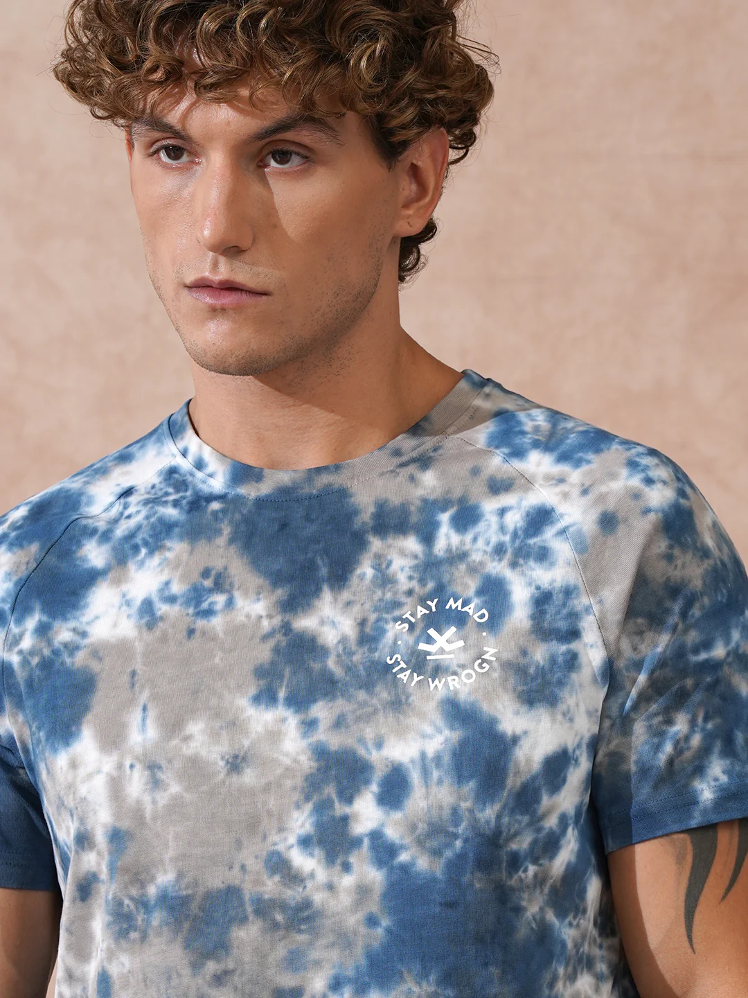 Washed Tie Dye Slim Fit T-Shirt | Blue - Image 5