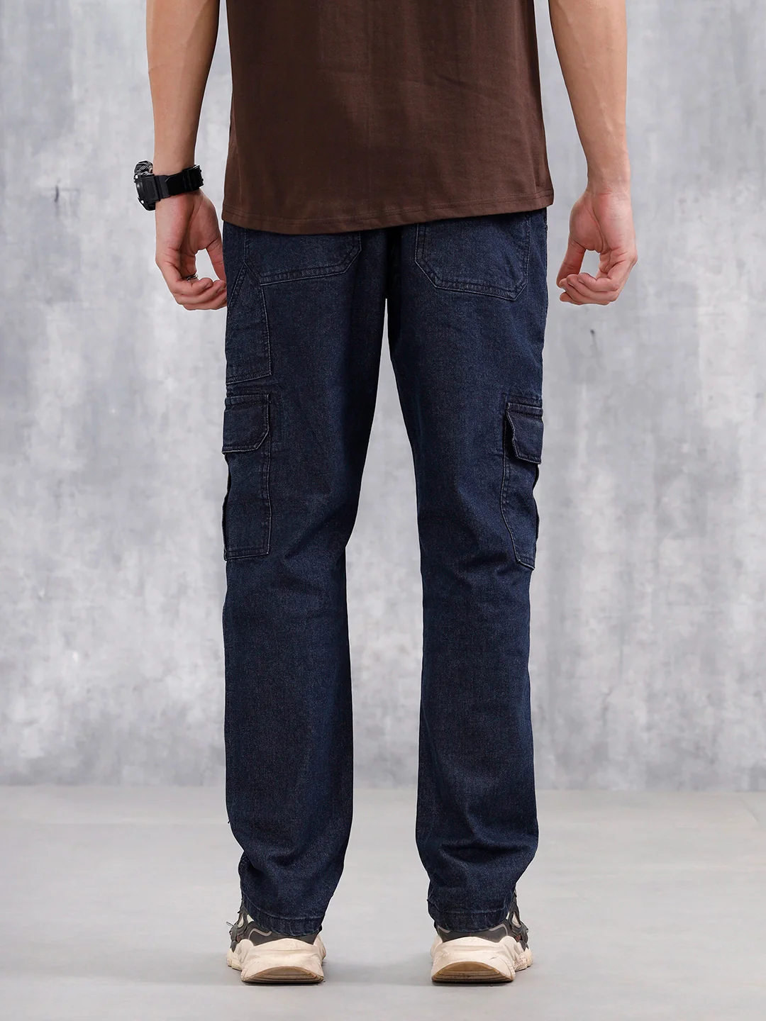 Washed Utility Cargo Jeans For Men | Dark Blue - Image 3