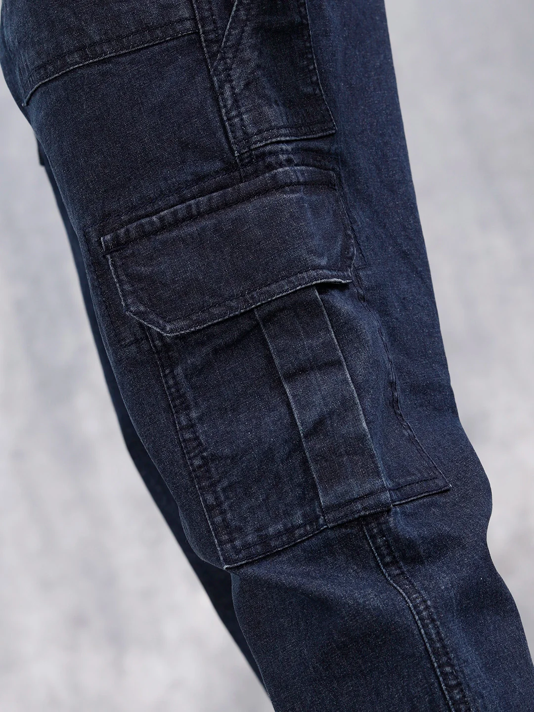 Washed Utility Cargo Jeans For Men | Dark Blue - Image 5