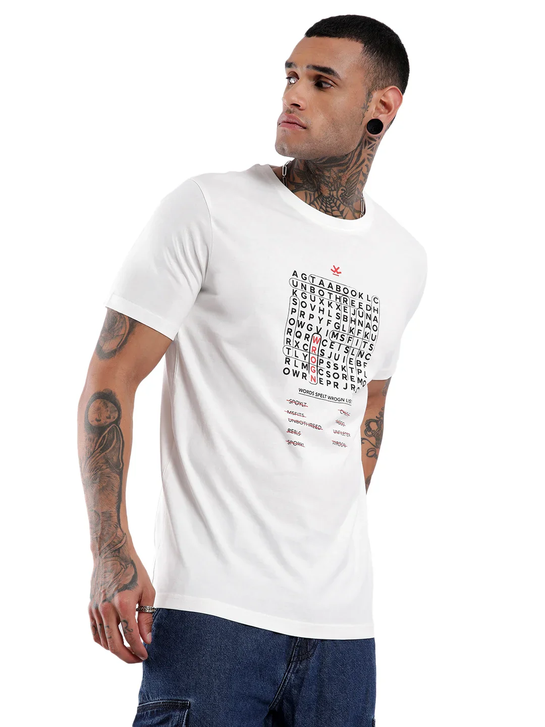 White Crossword Printed T-Shirt - Image 4