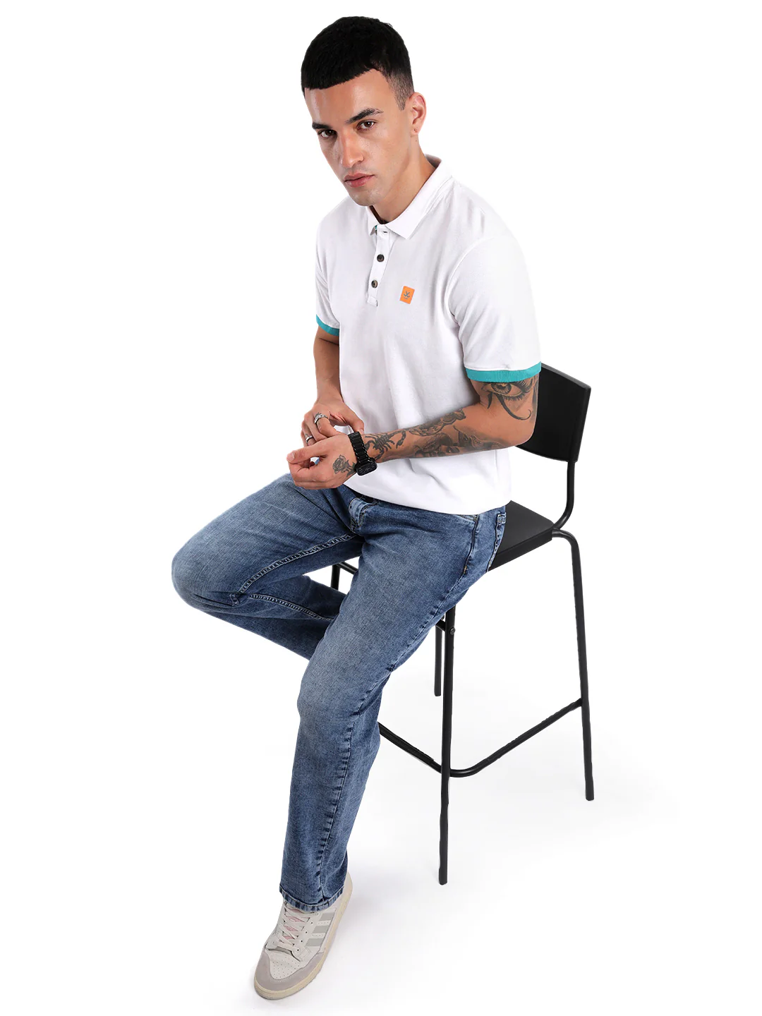White Pique Basic Polo T-Shirt - Image 2
