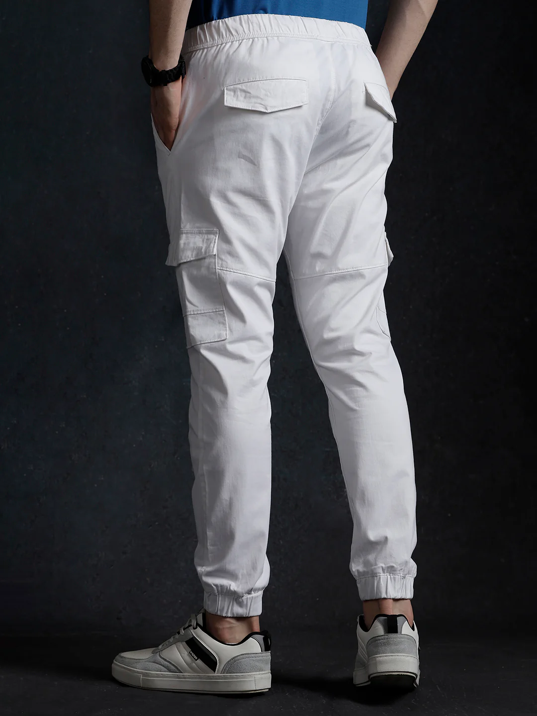White Solid Cargo Jogger - Image 3