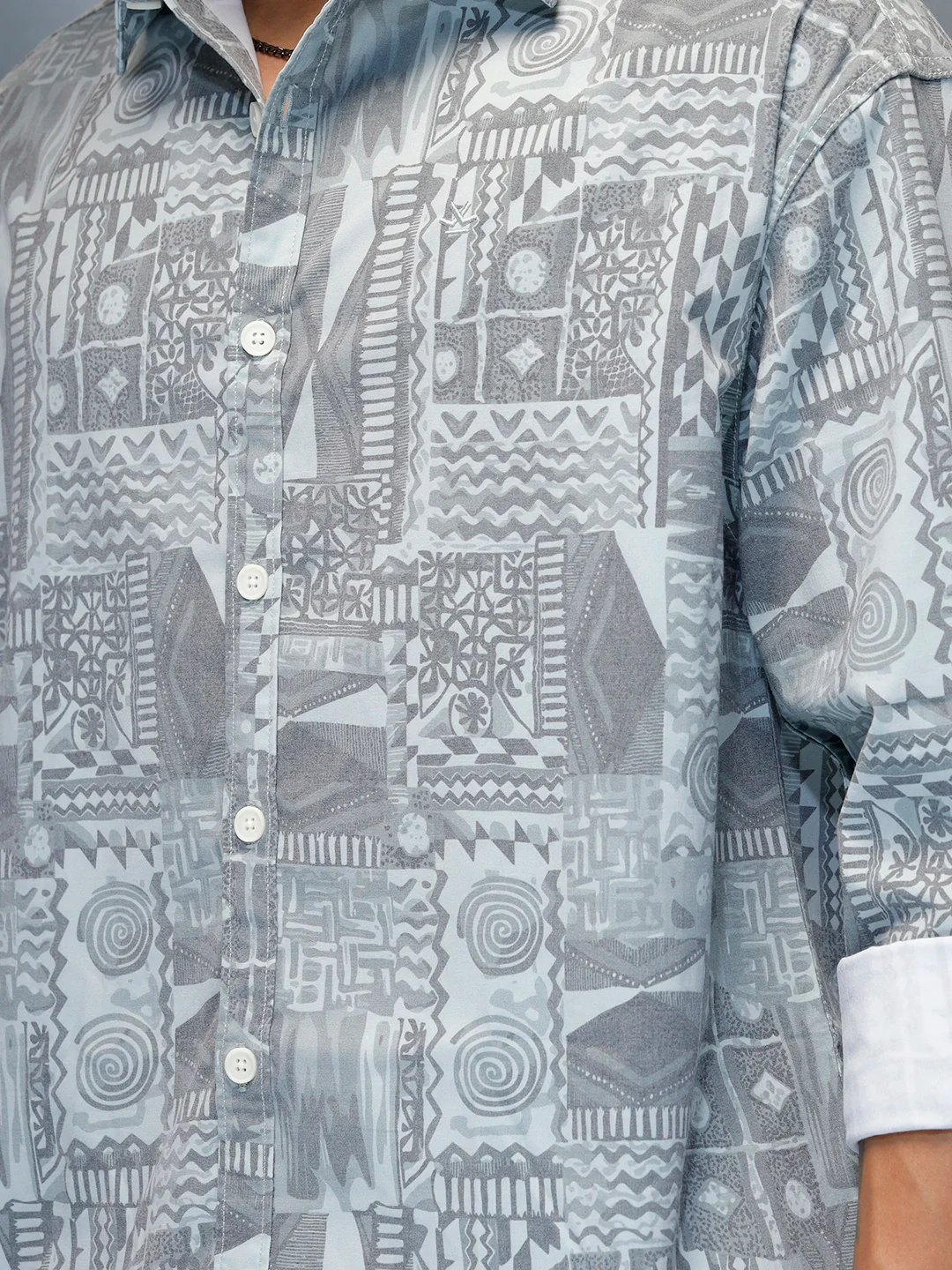 Wrogn Abstract Printed Oversized Fit Shirt | Grey - Image 5