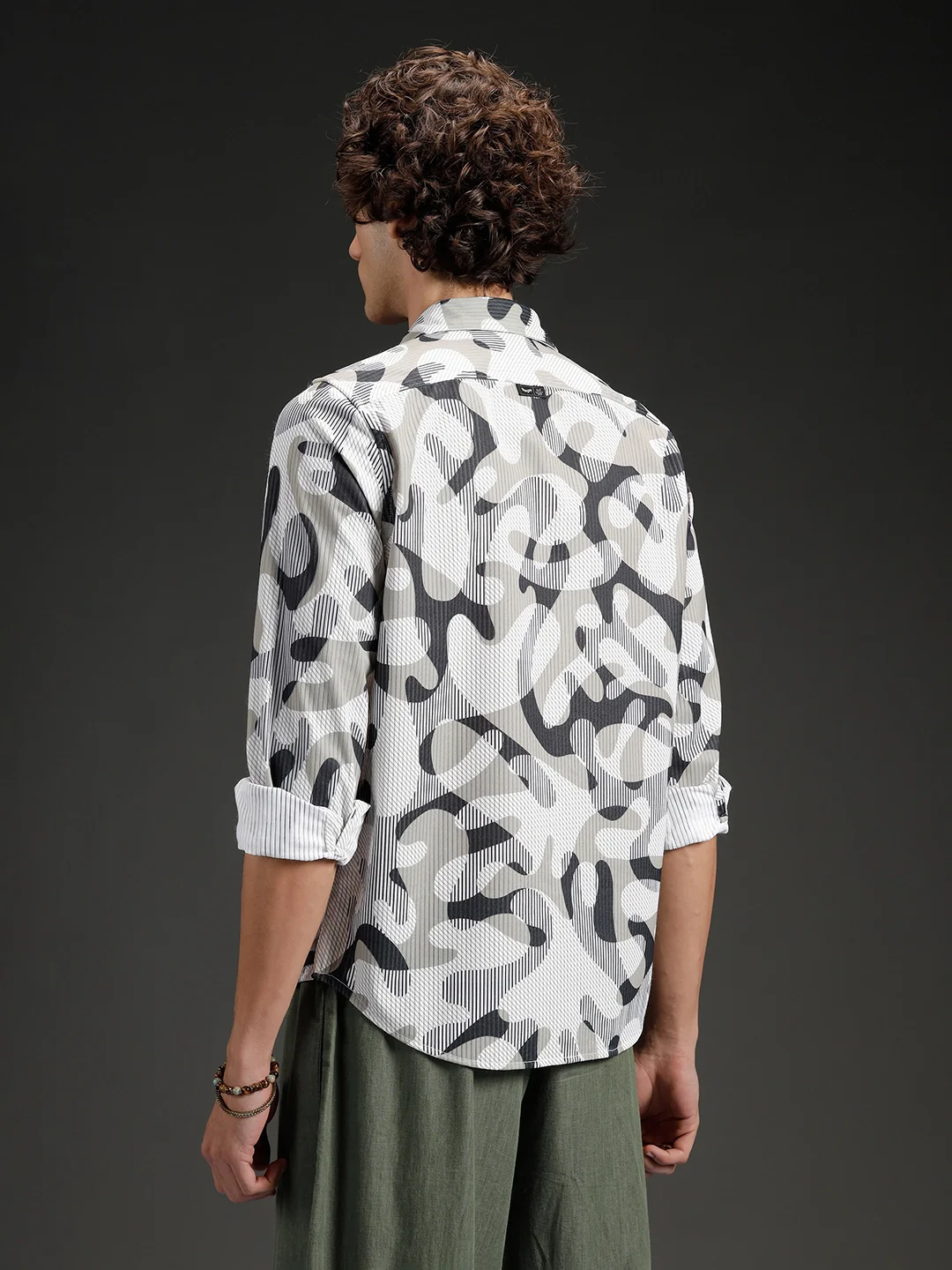 Wrogn Abstract Printed Slim Fit Shirt | Beige - Image 3