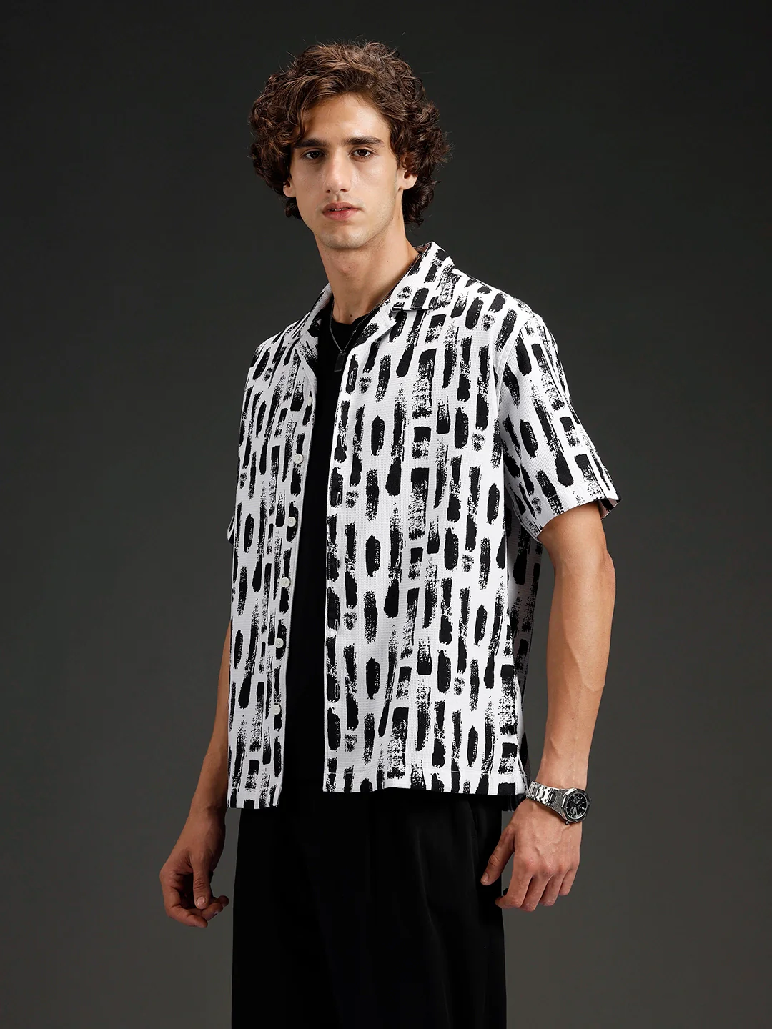 Wrogn All-Over-Printed Resort Collared Shirt | White - Image 4