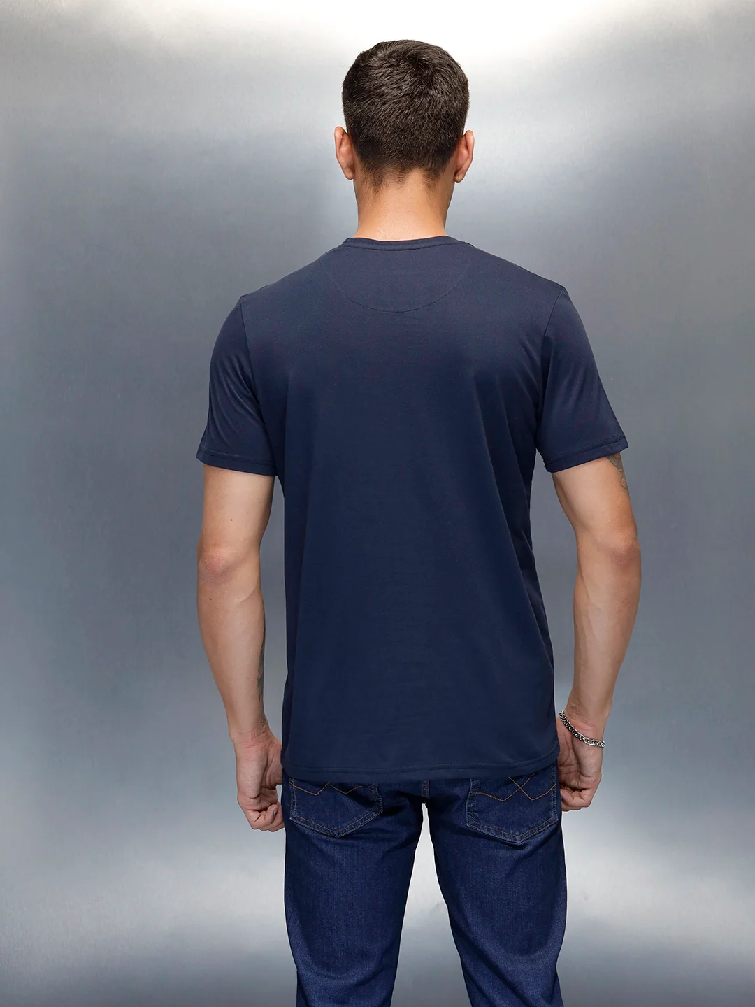 Wrogn Branded Men's Casual Regualr Fit T-Shirt | Navy Blue - Image 3