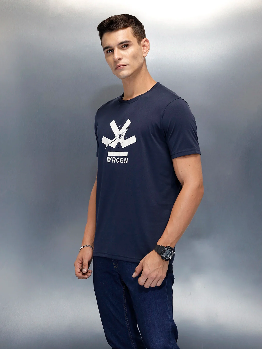 Wrogn Branded Men's Casual Regualr Fit T-Shirt | Navy Blue - Image 4