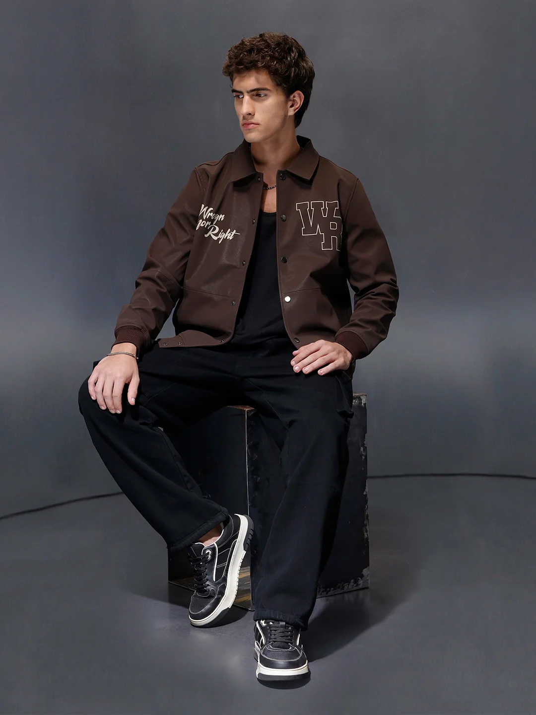 Wrogn Branded Men's Varsity Inspired Jacket  |  Brown - Image 2