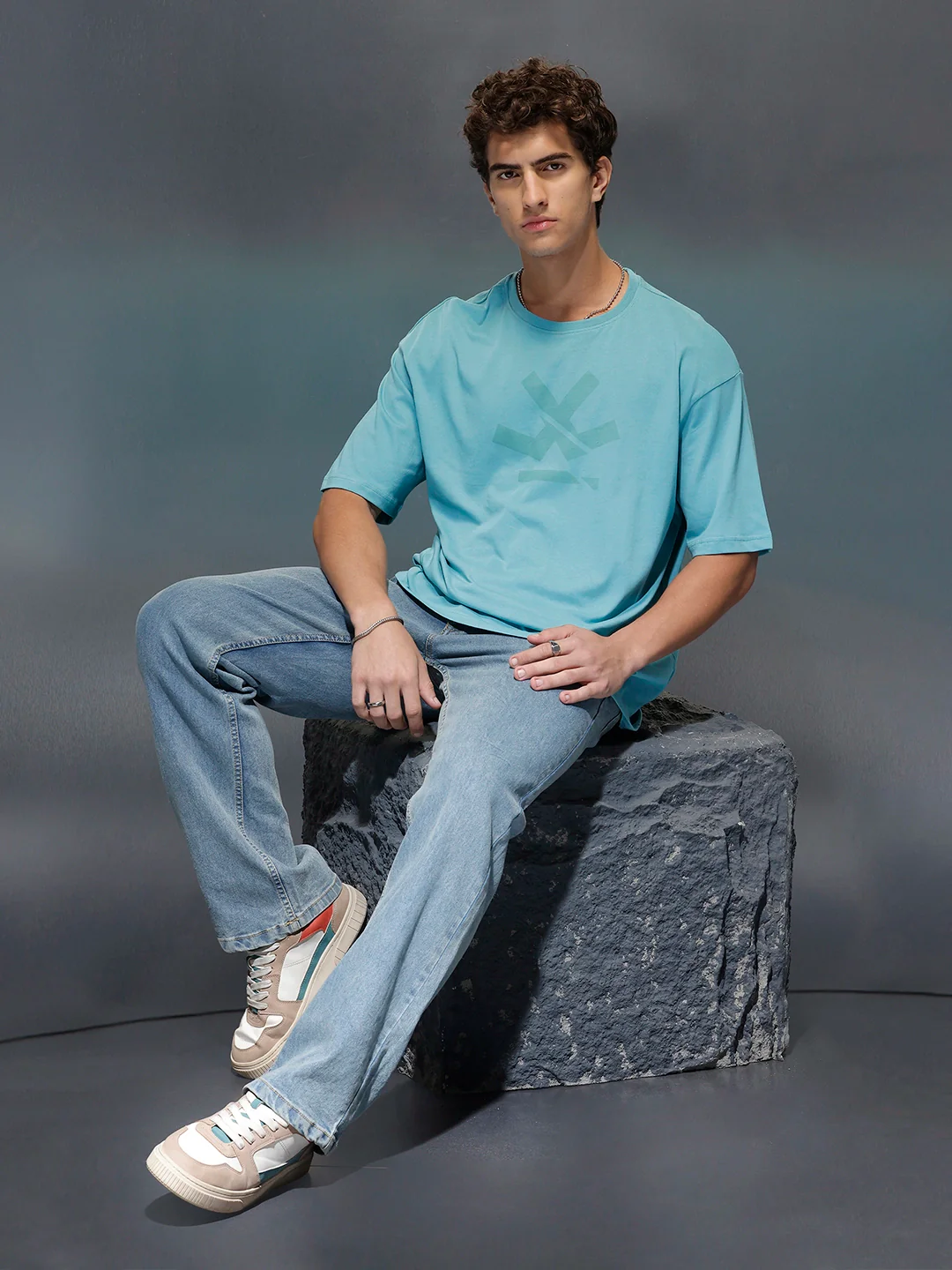 Wrogn Branded Oversized Casual Tee |  Teal - Image 2