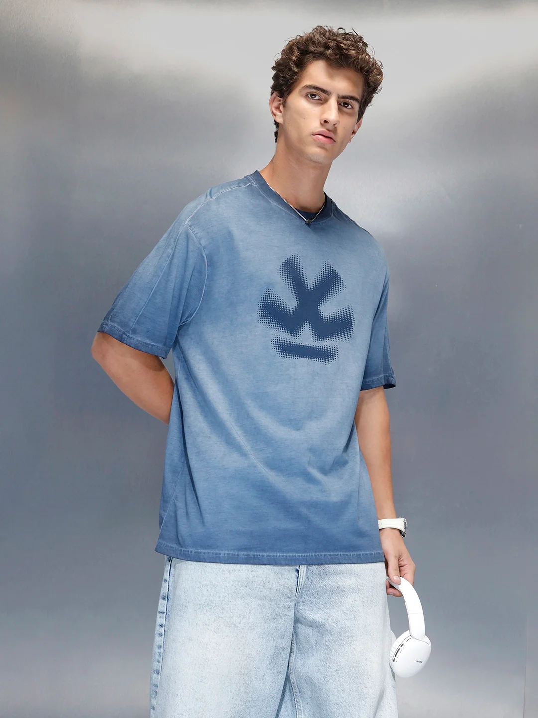 Wrogn branded washed oversized fit t-shirt | Blue - Image 2