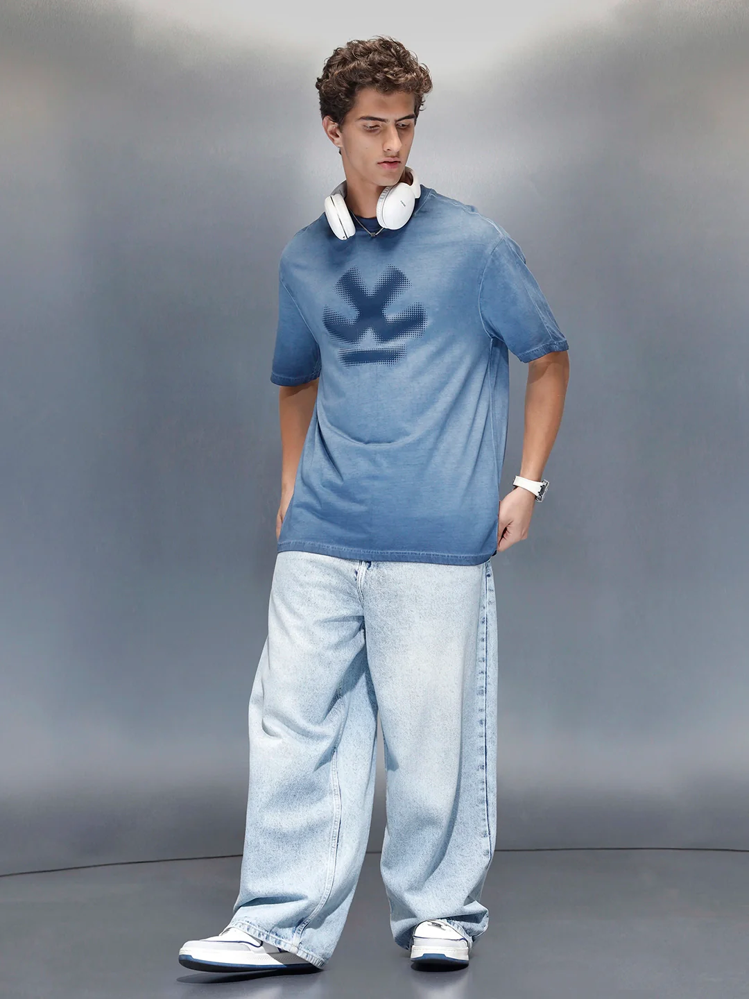 Wrogn branded washed oversized fit t-shirt | Blue - Image 3