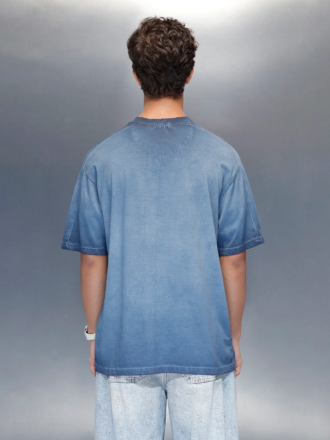 Wrogn branded washed oversized fit t-shirt | Blue - Image 4