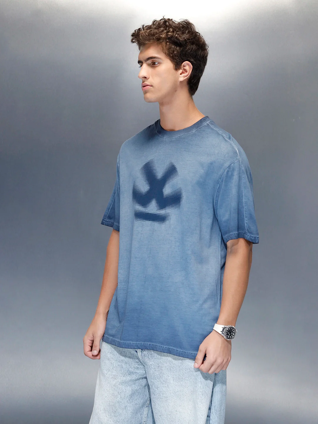 Wrogn branded washed oversized fit t-shirt | Blue - Image 5