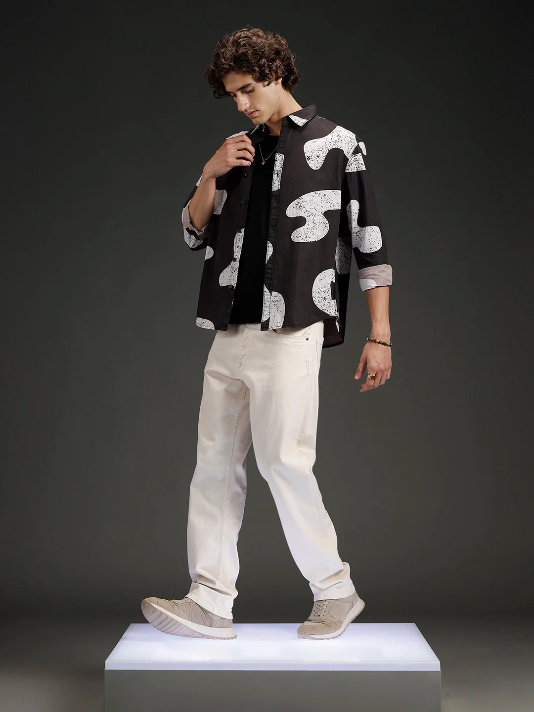 Wrogn Casual Distressed Effect Printed Shirt | Black - Image 2