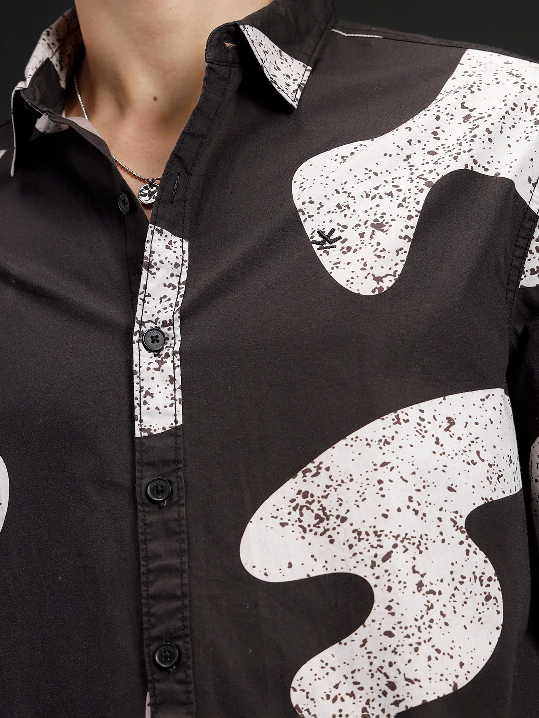 Wrogn Casual Distressed Effect Printed Shirt | Black - Image 5