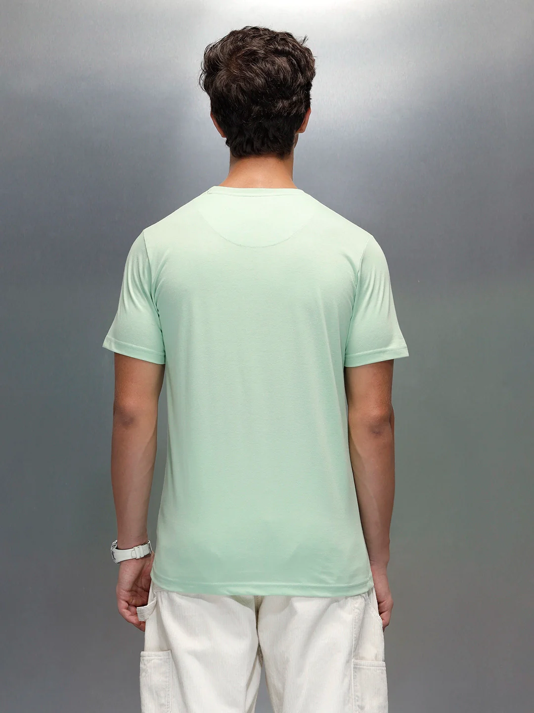 Wrogn Casual Regular Fit Graphic T-shirt | Light Green - Image 3