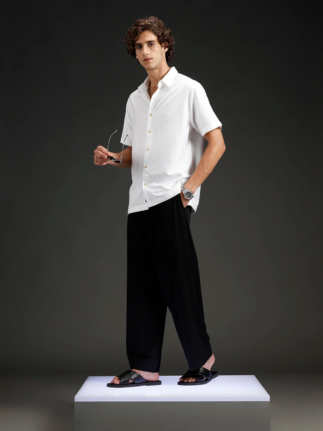 Wrogn Casual Textured Slim Fit Shirt | White - Image 2