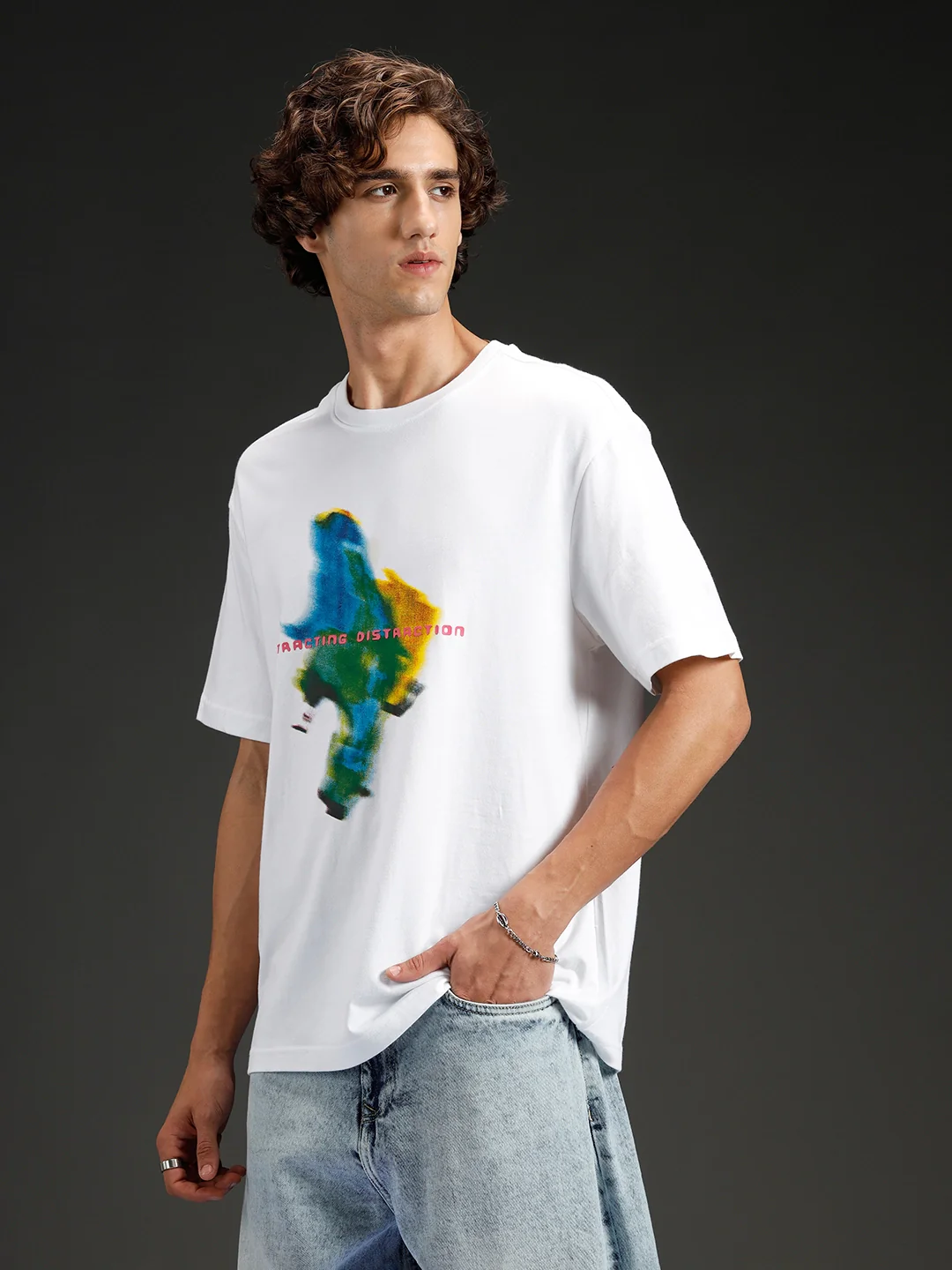 Wrogn Chest Printed Regular Fit T-shirt | White - Image 4