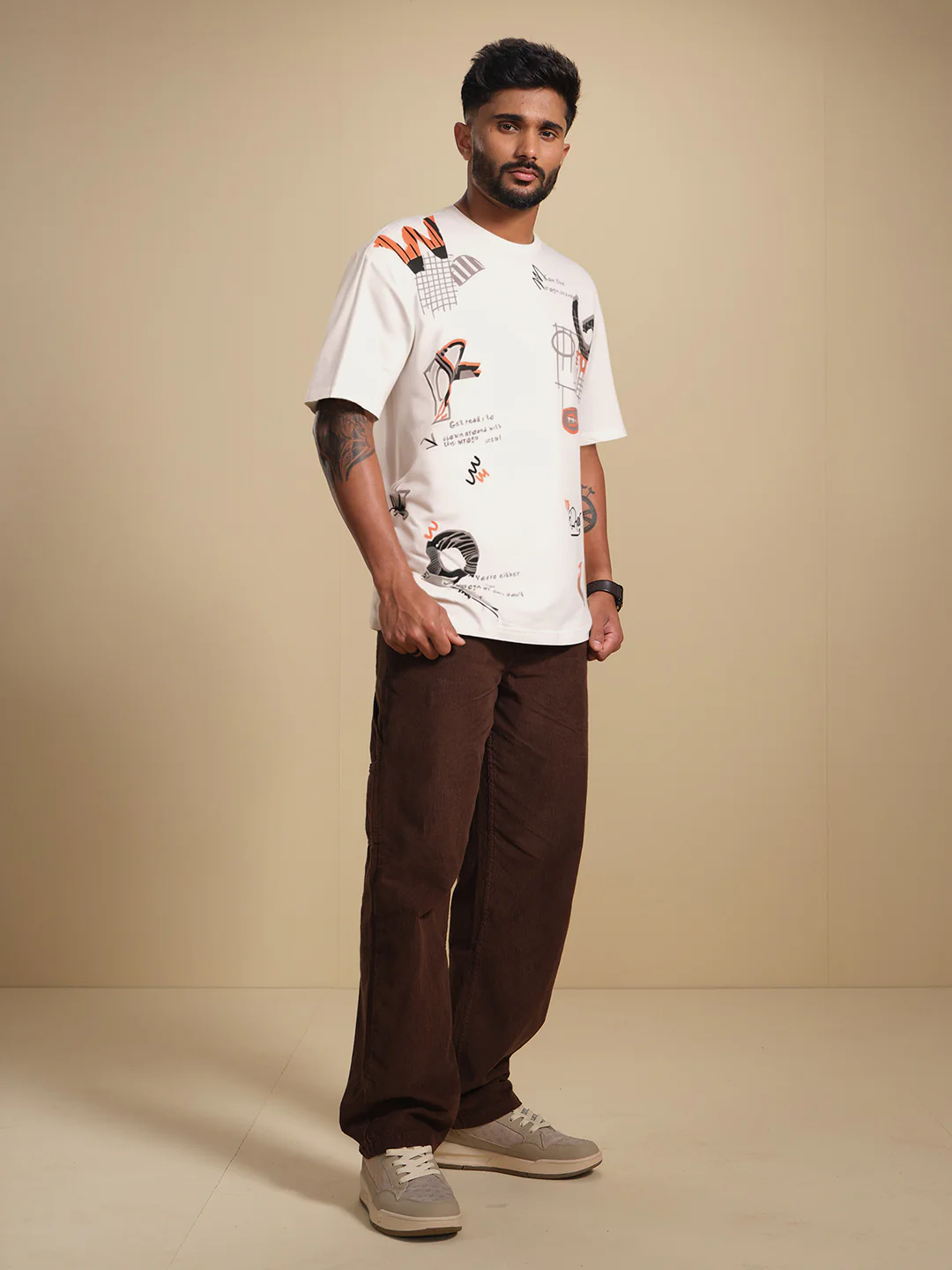 Heavy GSM Placement Print T-Shirt  | Off White - Image 2