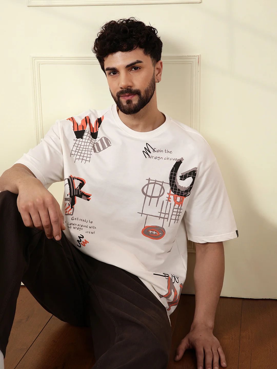 Heavy GSM Placement Print T-Shirt  | Off White - Image 3