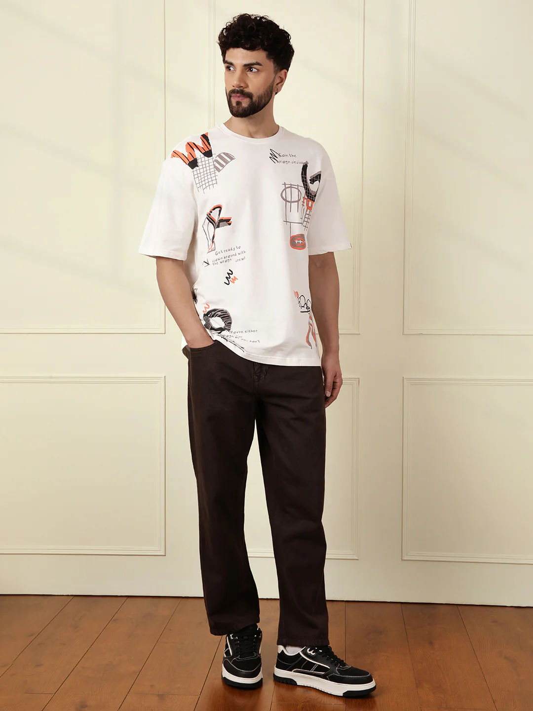 Heavy GSM Placement Print T-Shirt  | Off White - Image 4