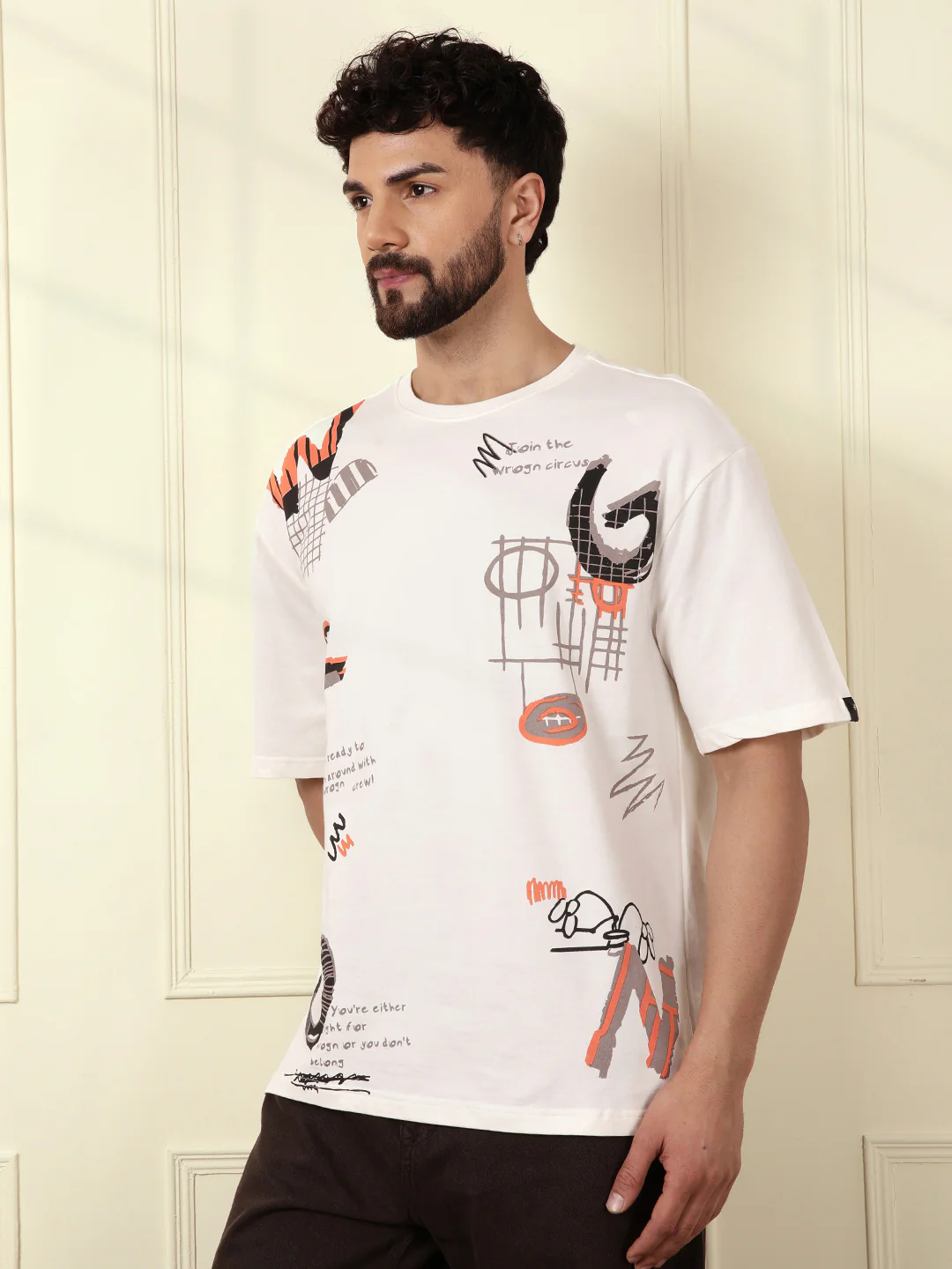 Heavy GSM Placement Print T-Shirt  | Off White - Image 6