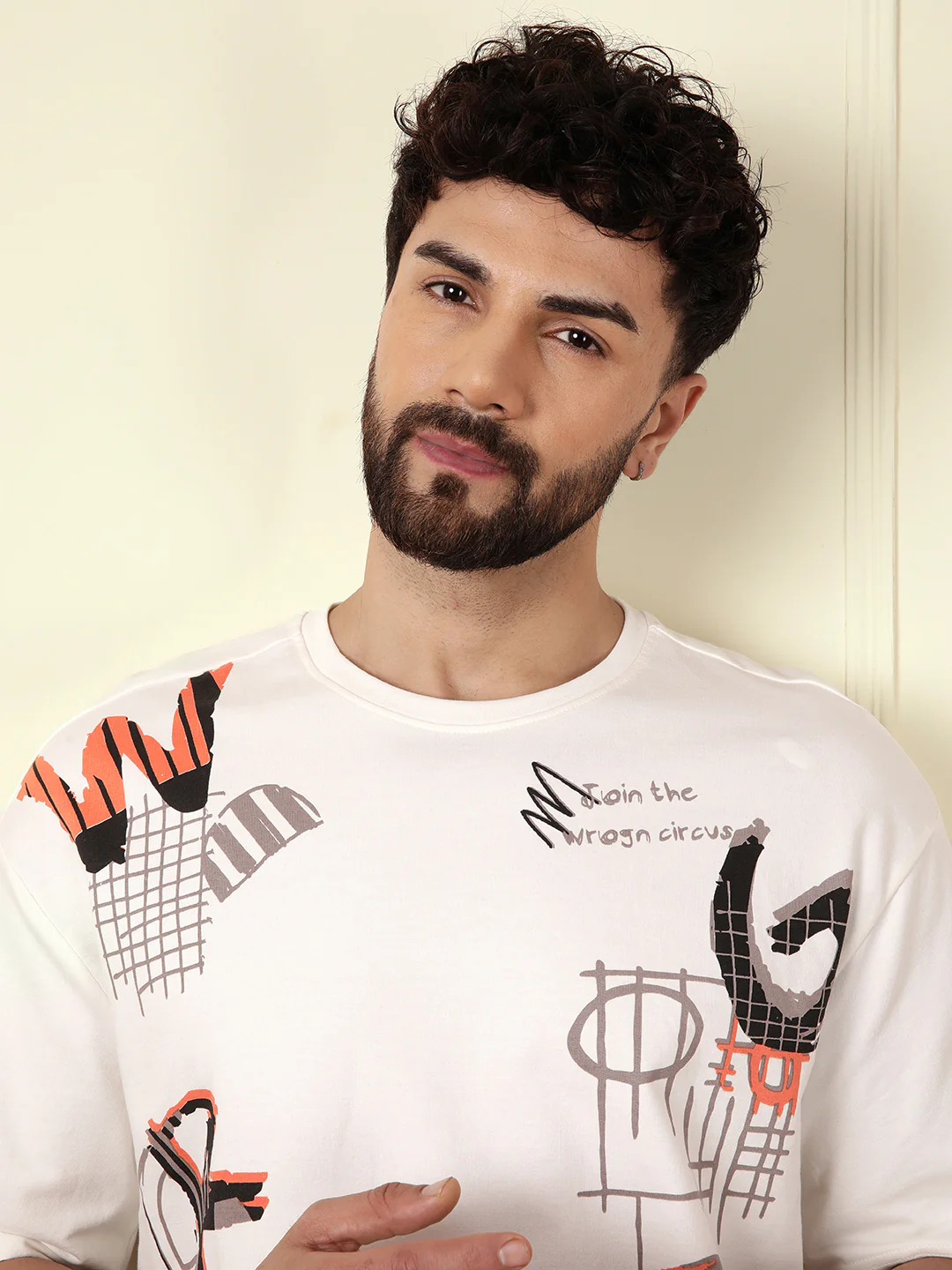 Heavy GSM Placement Print T-Shirt  | Off White - Image 8