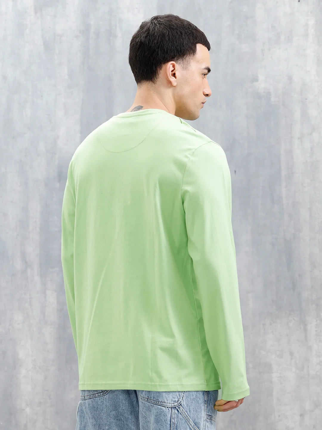 Wrogn Classic Henley T-Shirt For Men's | Green - Image 3