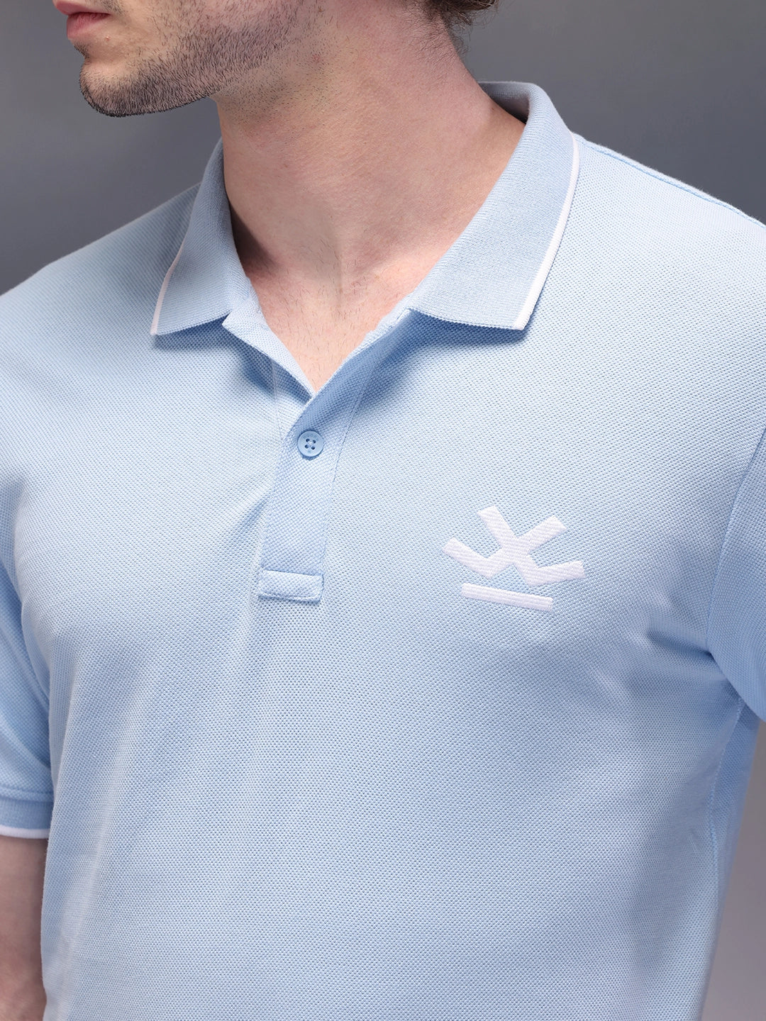 Solid Blue Logo Embroidered Polo T-Shirt - Image 5