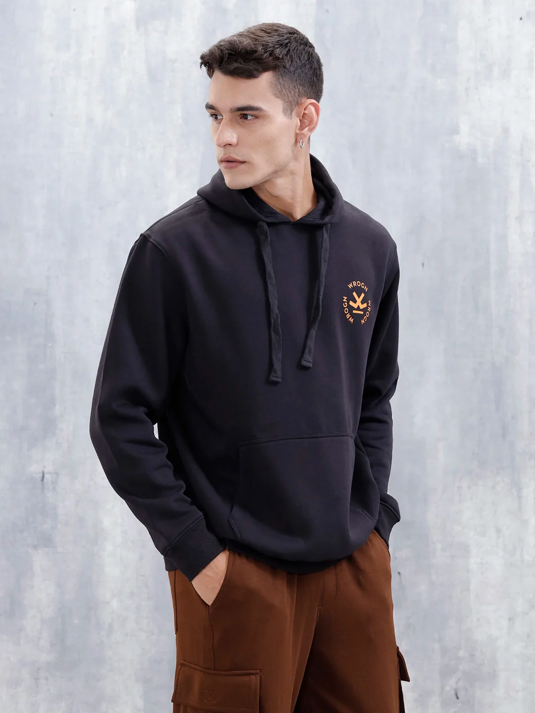 Wrogn Comfort Fit Graphic Hoodie Sweatshirt | Black - Image 4