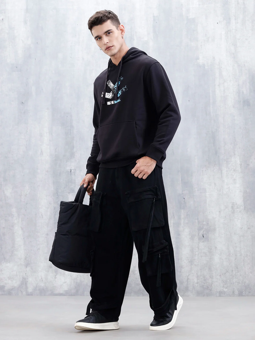 Wrogn Comfort Fit Graphic Hoodie Sweatshirt For Men | Black - Image 2