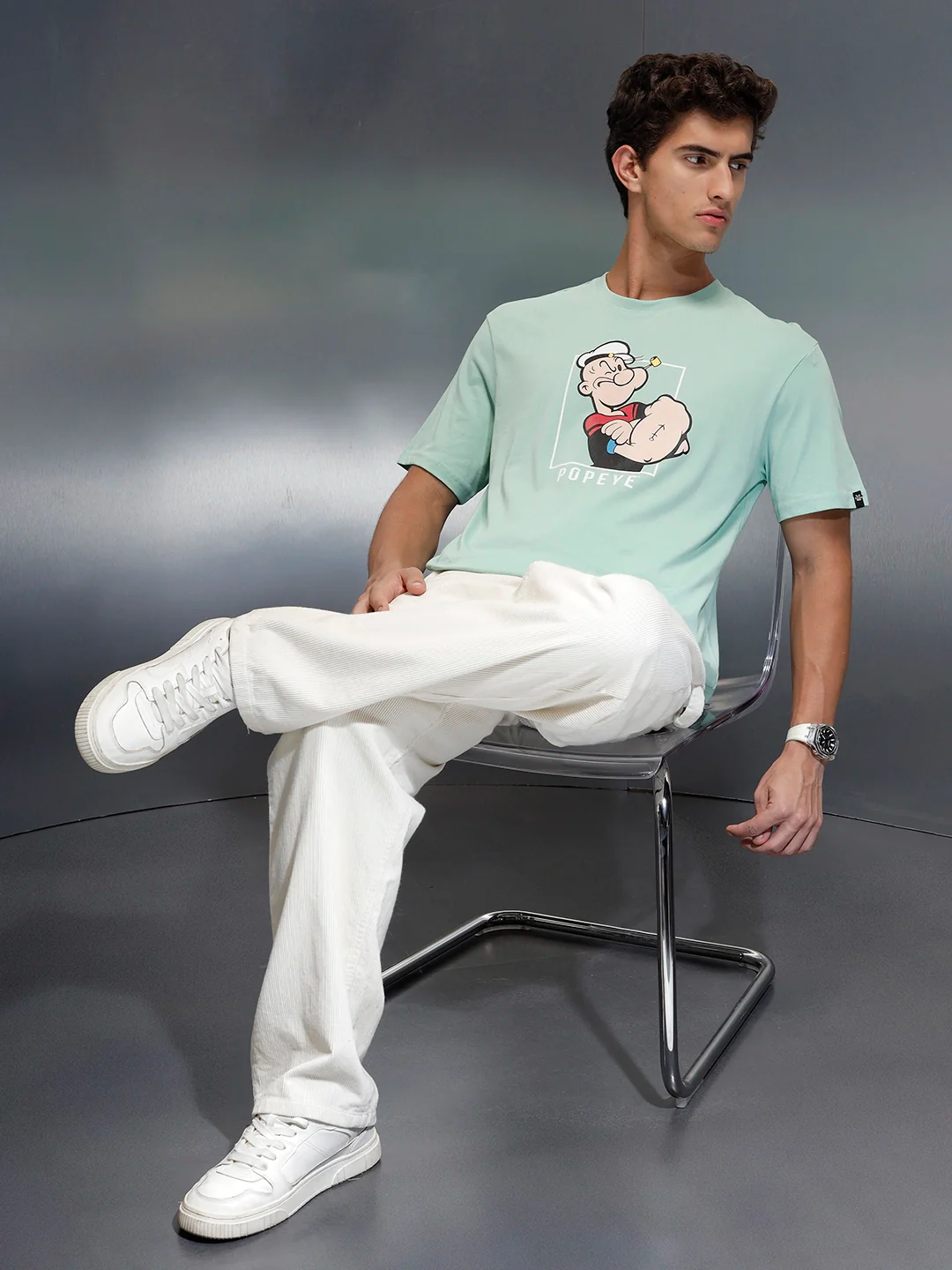Wrogn Comfort Fit Graphic Printed T-Shirt | Light Green - Image 2