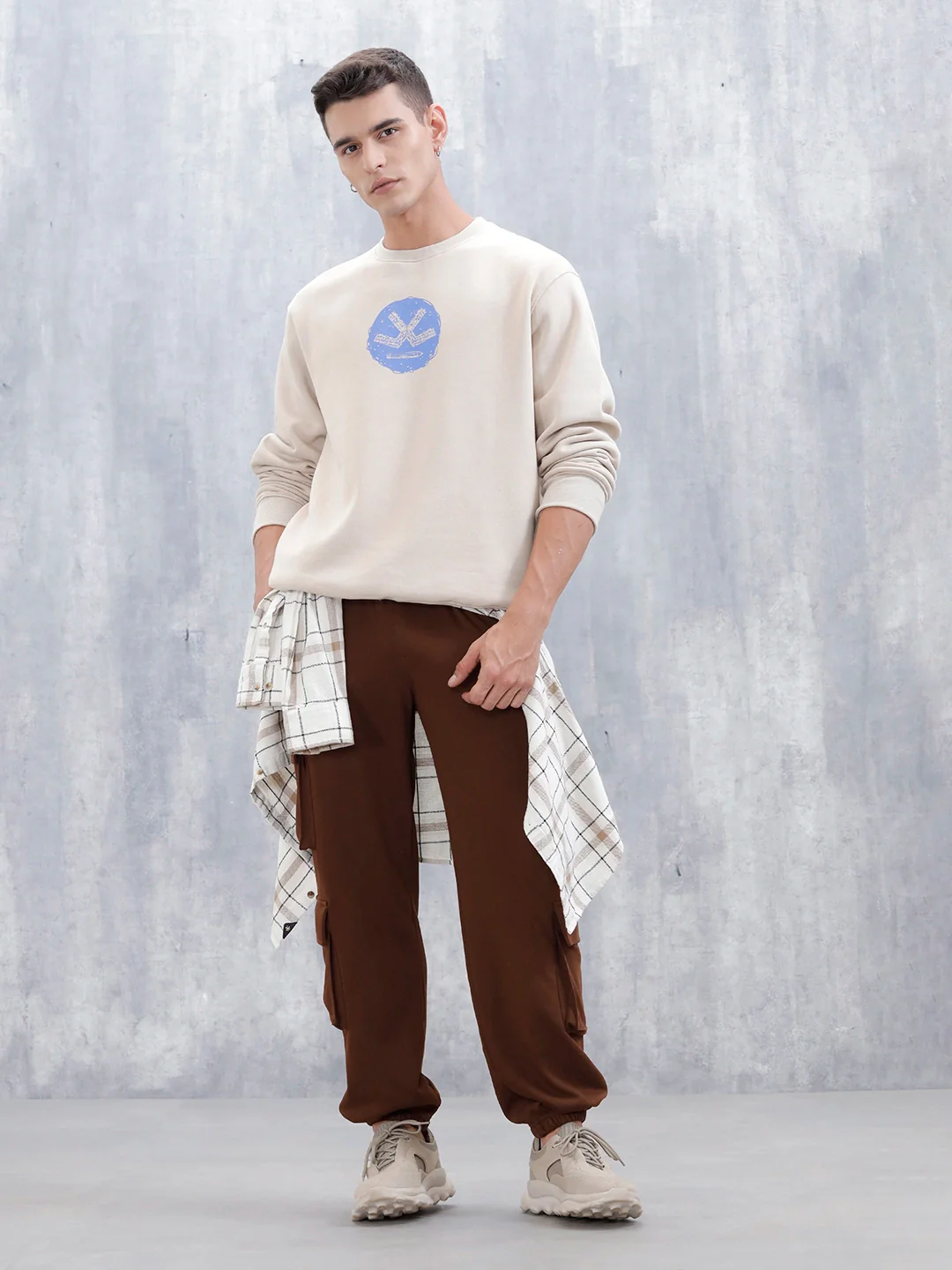 Wrogn Comfort Fit Graphic Sweatshirt For Men | Beige - Image 2