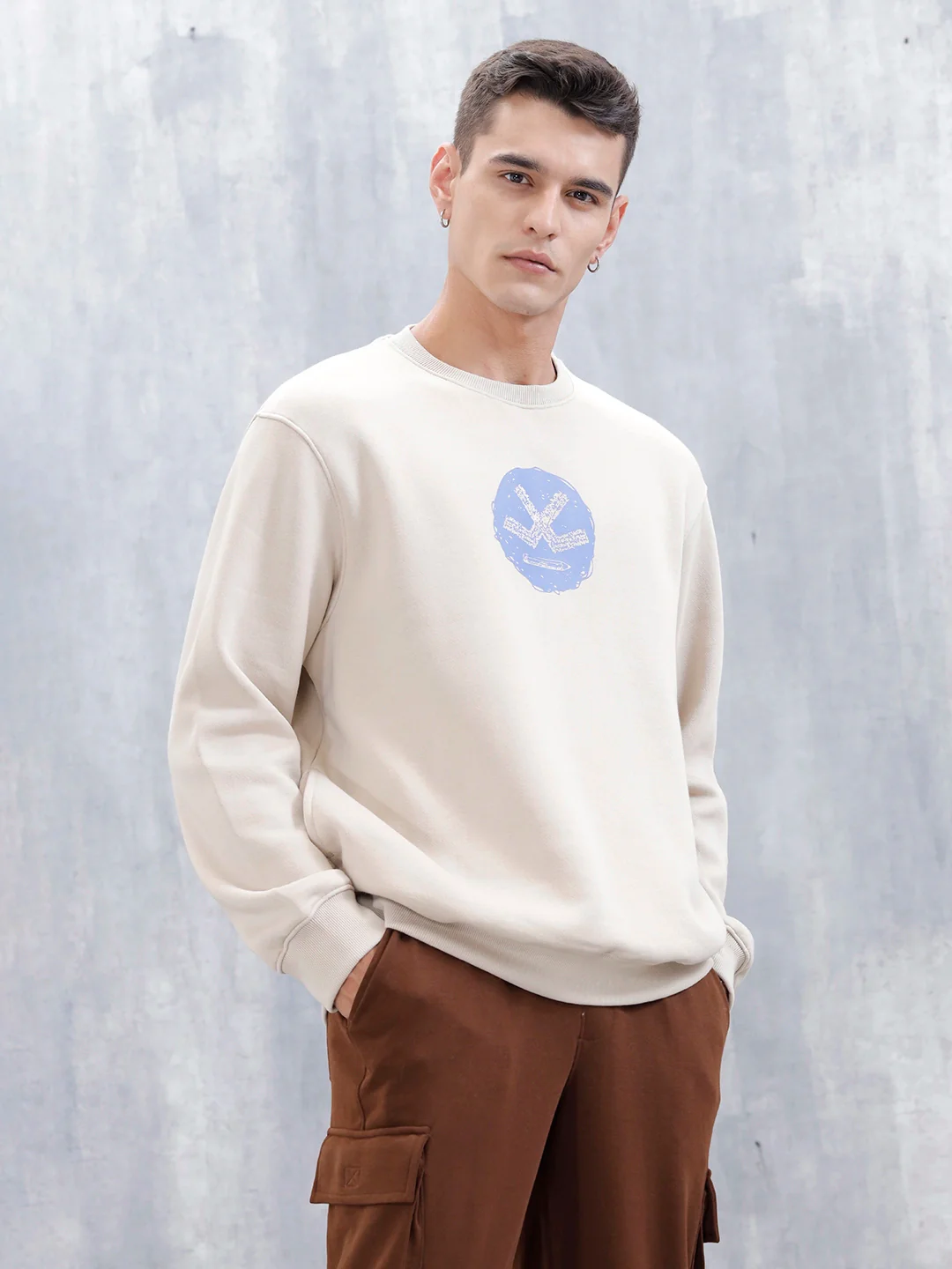 Wrogn Comfort Fit Graphic Sweatshirt For Men | Beige - Image 4