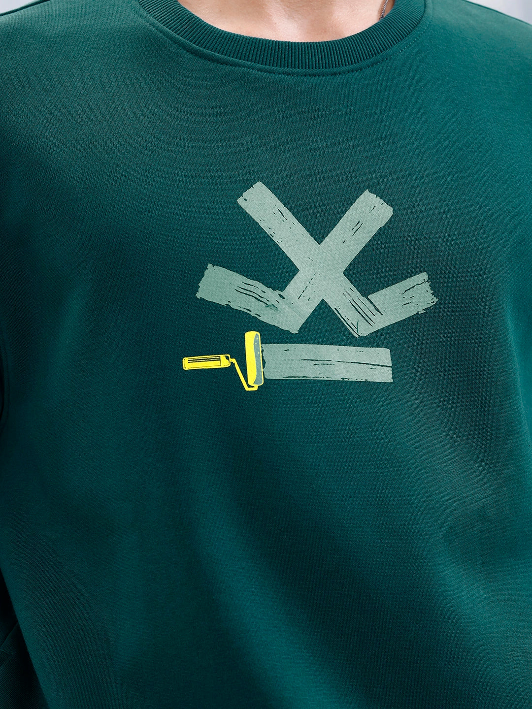 Wrogn Comfort Fit Graphic Sweatshirt For Men | Dark Green - Image 5