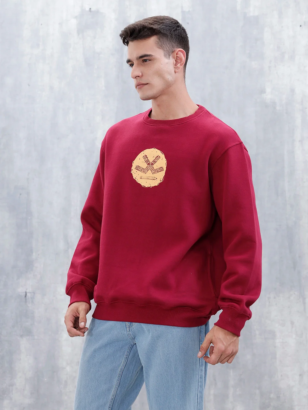 Wrogn Comfort Fit Graphic Sweatshirt For Men | Maroon - Image 4