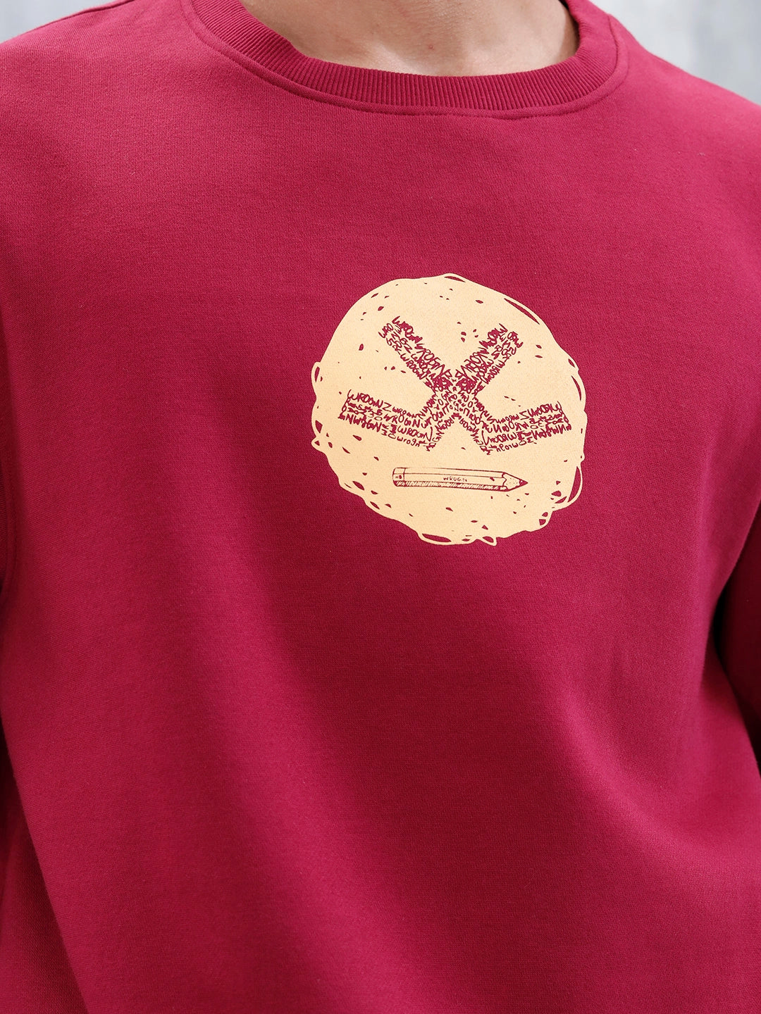 Wrogn Comfort Fit Graphic Sweatshirt For Men | Maroon - Image 5