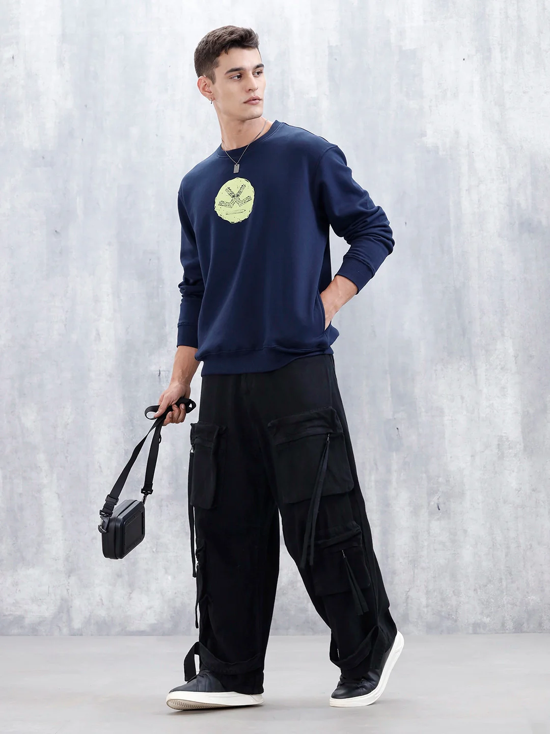 Wrogn Comfort Fit Graphic Sweatshirt For Men  | Navy Blue - Image 2