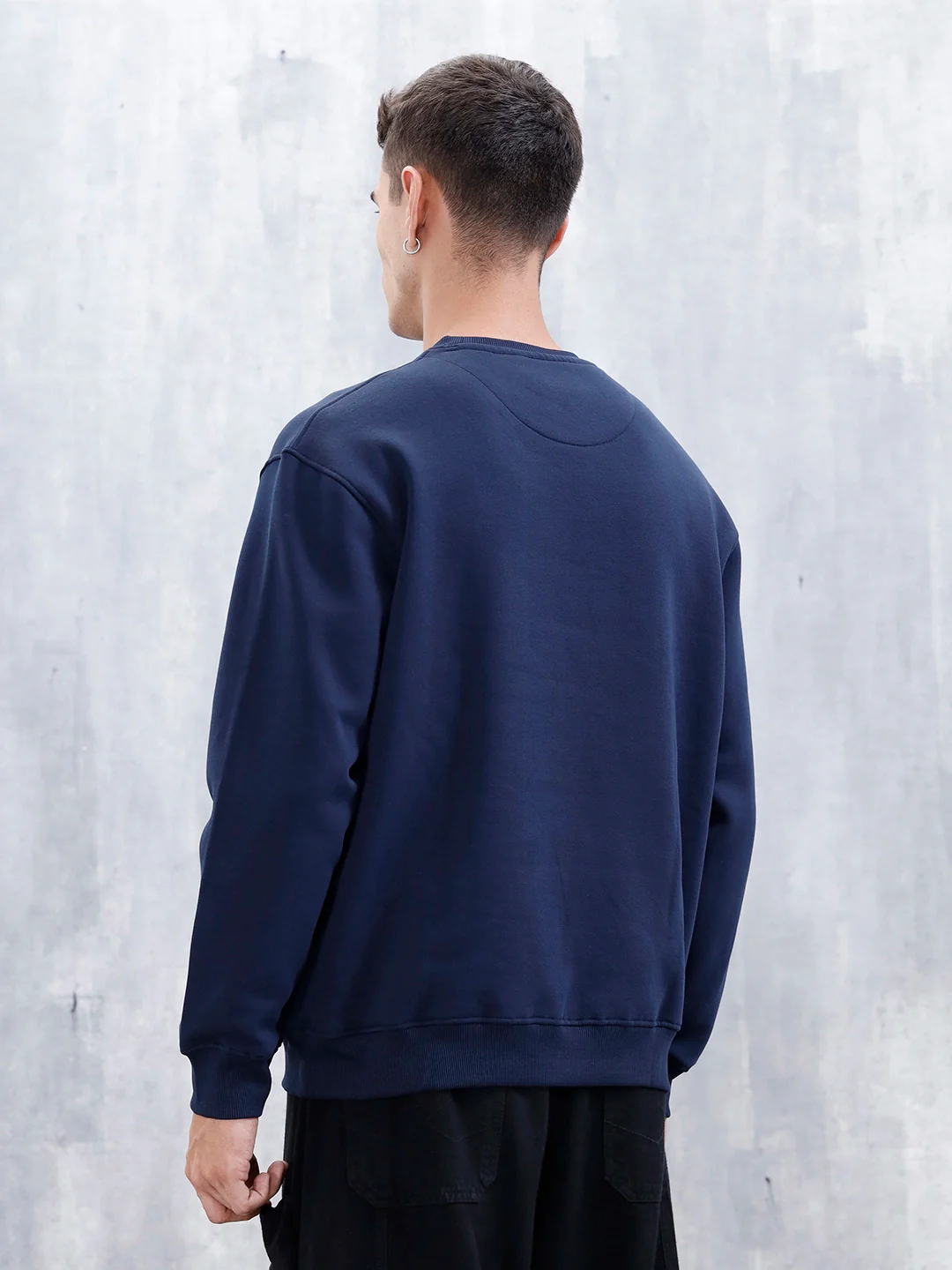 Wrogn Comfort Fit Graphic Sweatshirt For Men  | Navy Blue - Image 3