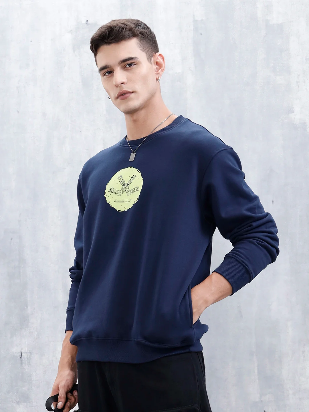 Wrogn Comfort Fit Graphic Sweatshirt For Men  | Navy Blue - Image 4