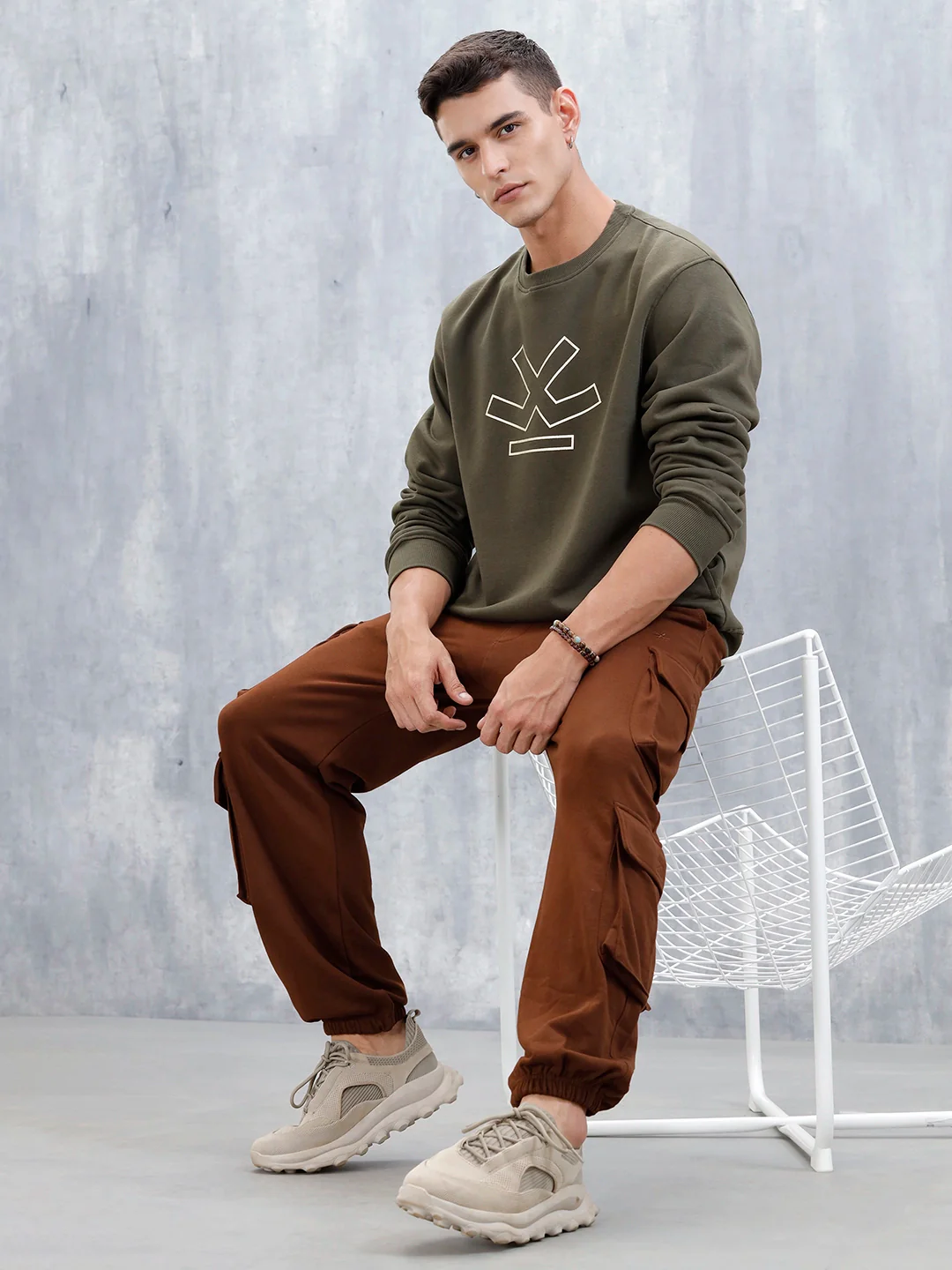 Wrogn Comfort Fit Graphic Sweatshirt For Men | Olive - Image 2
