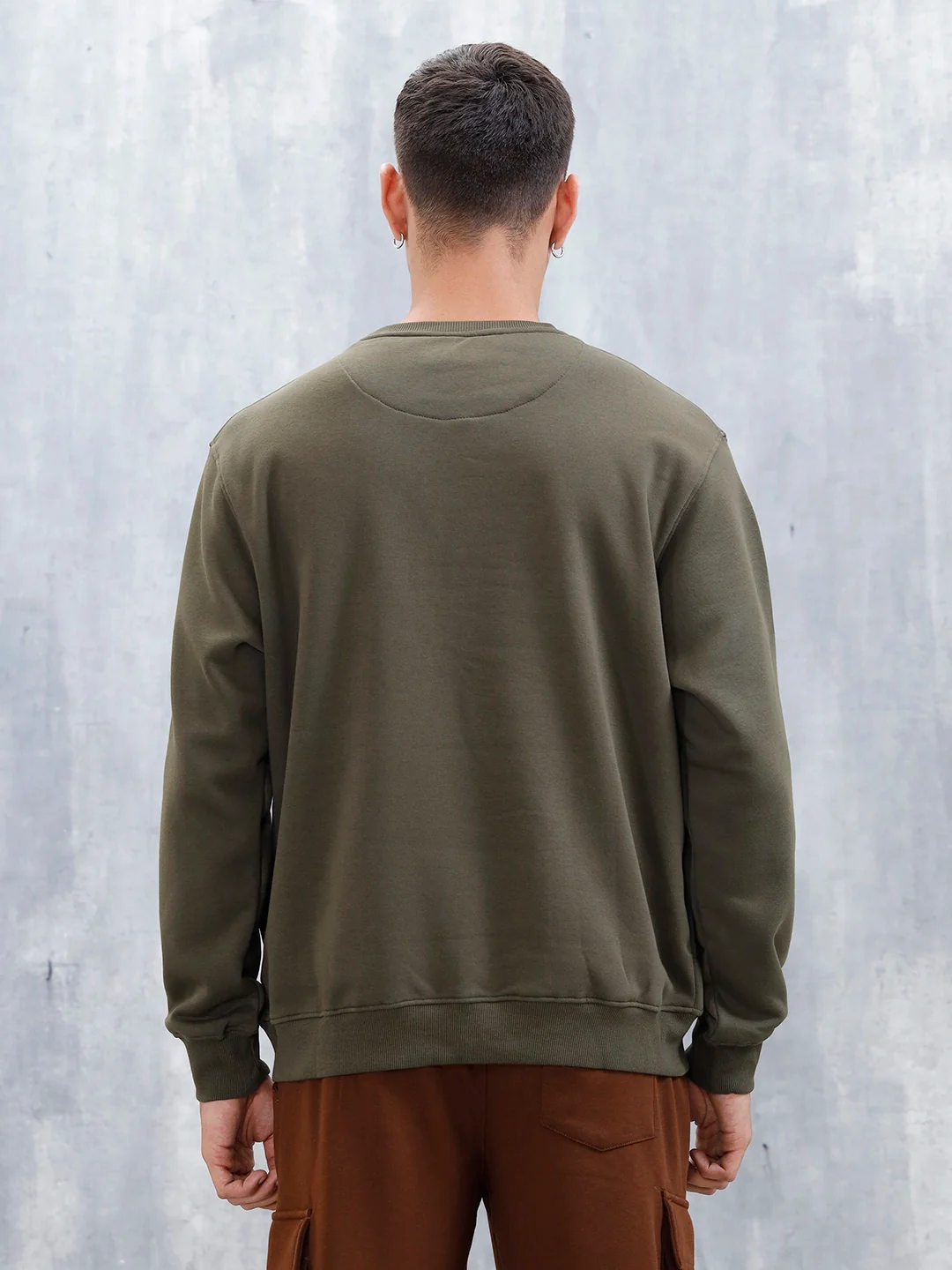 Wrogn Comfort Fit Graphic Sweatshirt For Men | Olive - Image 3