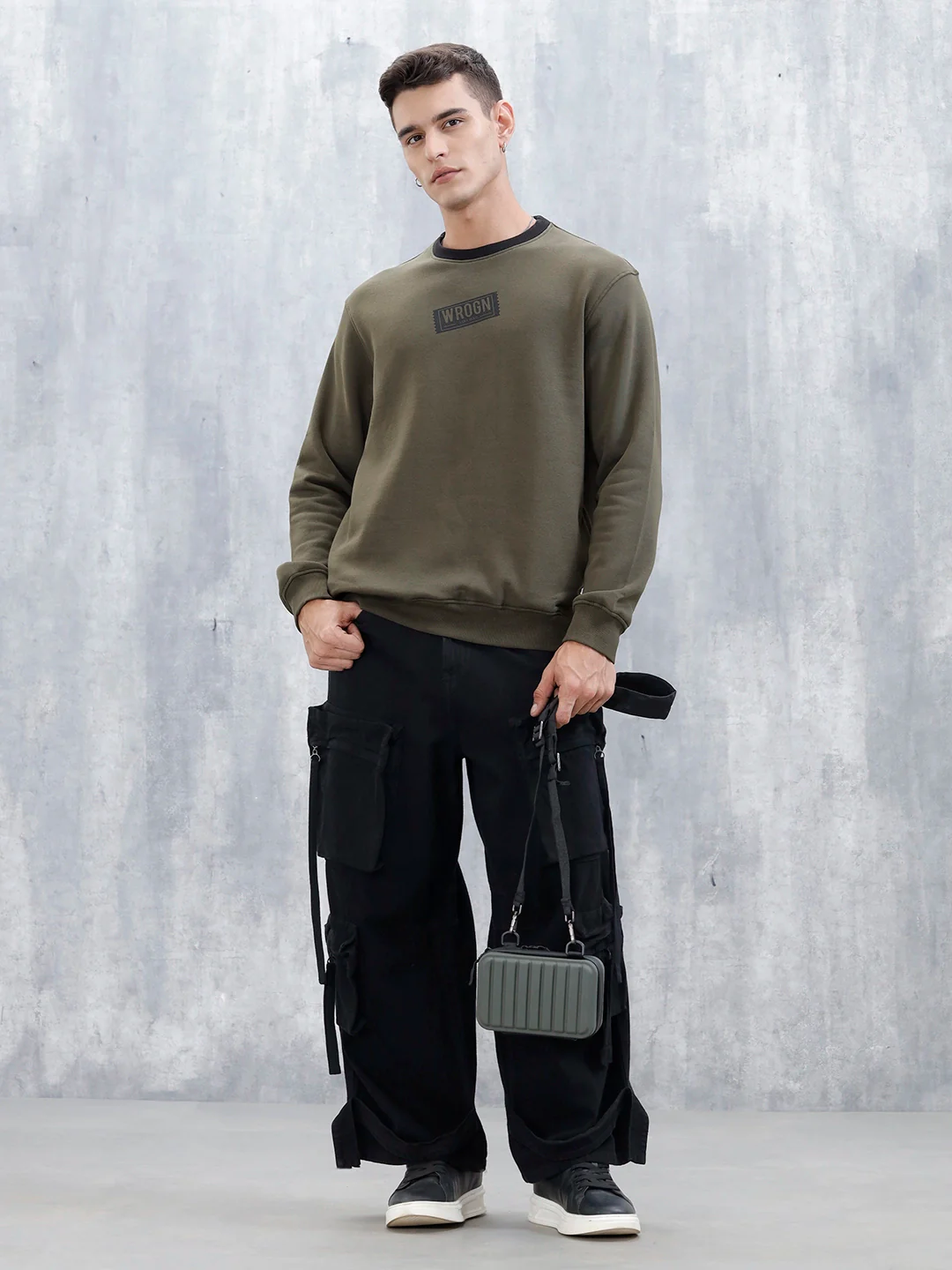 Wrogn Comfort Fit Graphic Sweatshirt | Olive - Image 2