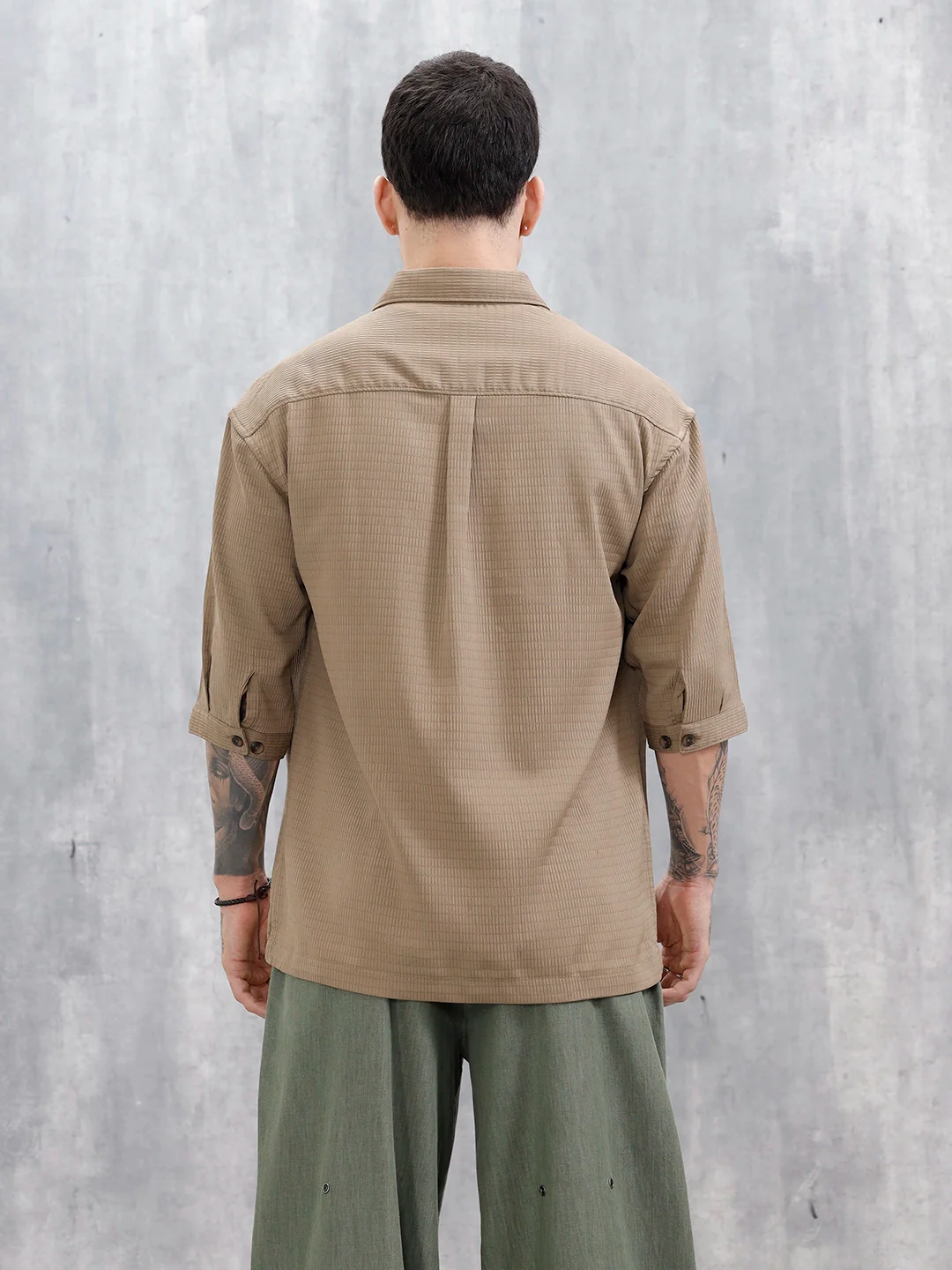 Wrogn Comfort Fit Self Textured Shirt | Khaki - Image 3