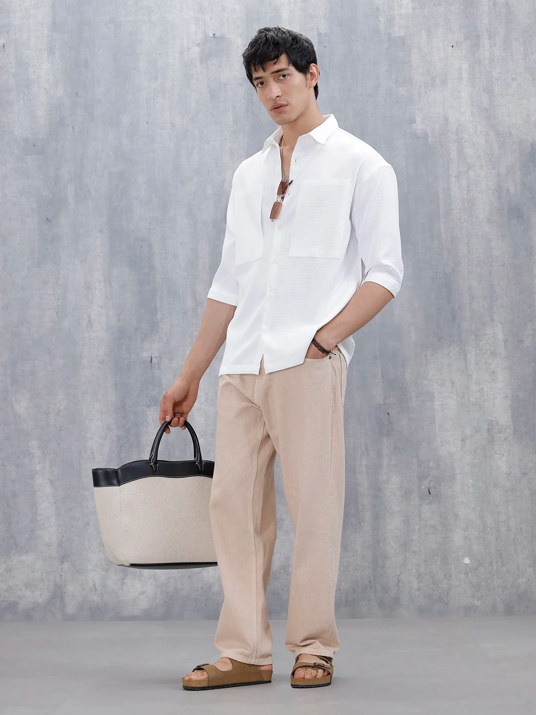 Wrogn Comfort Fit Self Textured Shirt | White - Image 2