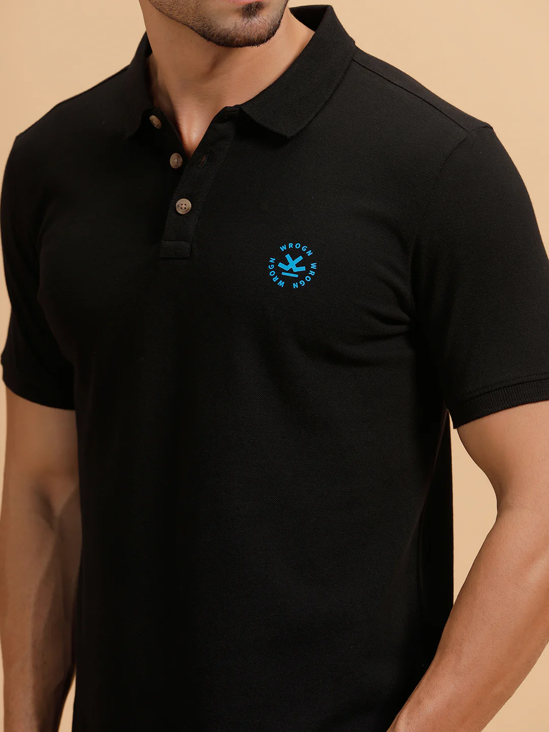 Wrogn Crest Print Polo T-Shirt | Black - Image 5