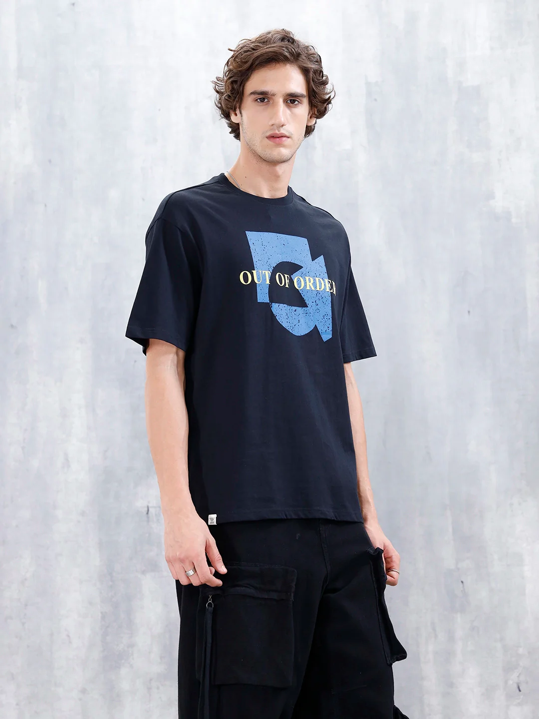 Wrogn Distressed Effect Printed Graphic Tee For Men's | Black - Image 4